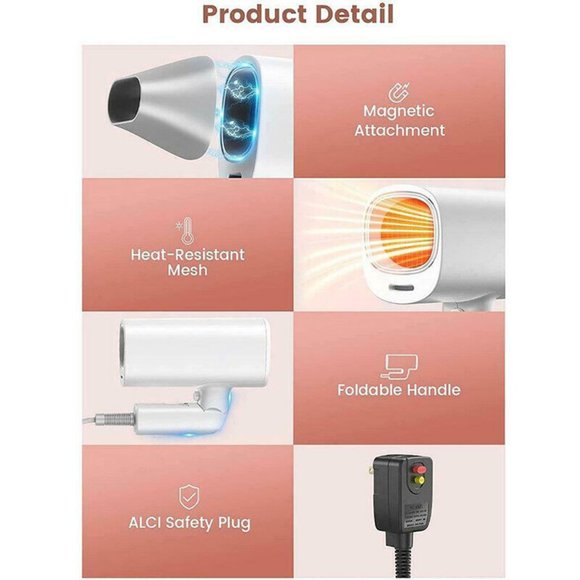 NEW FUNWIND 1875W PROFESSIONAL IONIC HAIR DRYER WITH FOLDABLE HANDLE-TRAVEL - Picture 12 of 15